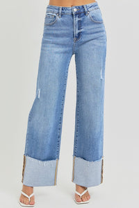 High Rise Ankle Wide Cuffed Jeans Medium