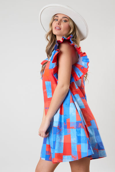 red geometric dress Anything Goes Red One Shoulder Geometric Floral Print Maxi Dress