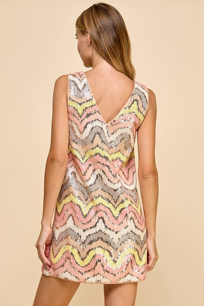 PINK SEQUINS MULTICOLOUR LAYER DRESS