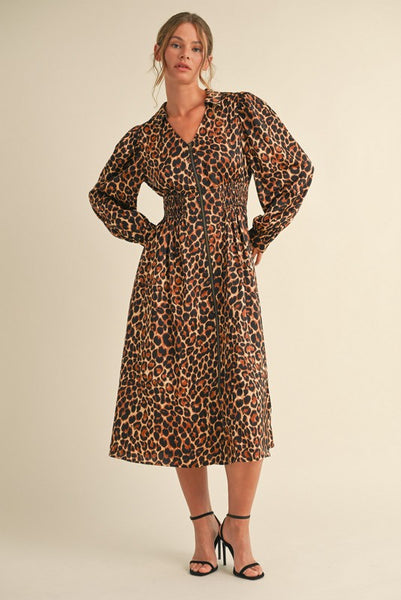 leopard print satin midi dress Leopard Print Satin Midi Dress Brown