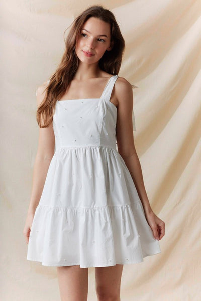 white mini dress with pearls Luxury Pearl wedding dress. Sparkly short wedding dress. Pearl short Reception dress. Custom short dress. Party short square neckline Izabel Beaded Fringe Strapless Mini