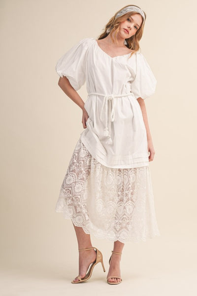 lace puff sleeve dress Tiered Midi Off White Black Midi Dress Long $30 and under The item runs true Size:41 Long