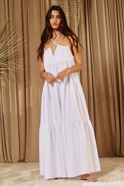 Strappy Tiered Poplin Maxi Dress Off White - Southern Fashion Boutique Bliss Strappy Tiered Poplin Maxi Dress Off White - Southern Fashion Boutique Bliss