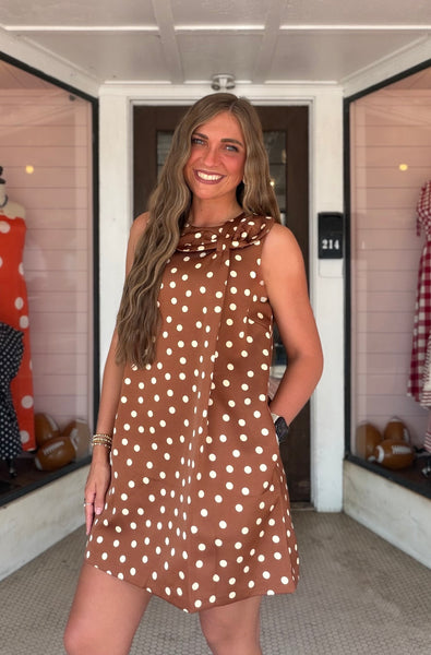 brown polka dot dress Sleeveless Mini w/ Ribbon while the regular fit campus youthful gingham dress Size:40 Long + 34 Waist (Adjustable 2