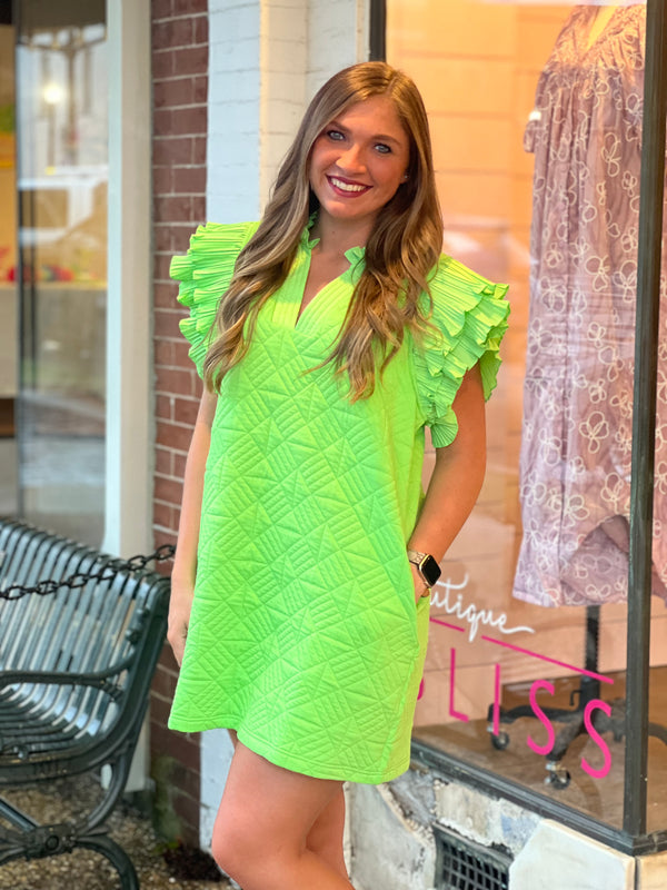 Short Sleeve Textured Dress Lime