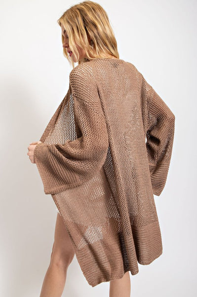 Mesh Open Front Long Cardigan Tan - Southern Fashion Boutique Bliss