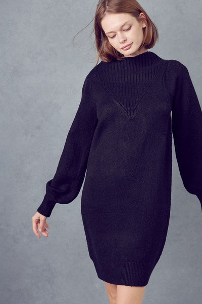 blue dress for baby girl Mock Neck Sweater Dress Black