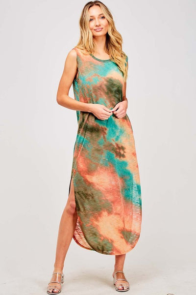 Tie Dye Sleeveless Maxi Dress Turquoise