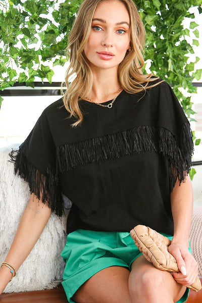 Fringe Tassel Detail Top Black - Southern Fashion Boutique Bliss