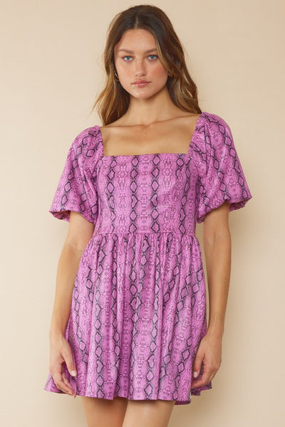 Square Neck Faux Leather Mini Dress Pink