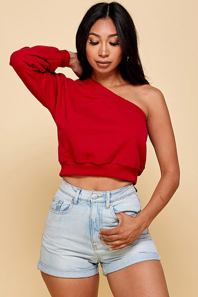One Shoulder Top Crimson - Southern Fashion Boutique Bliss