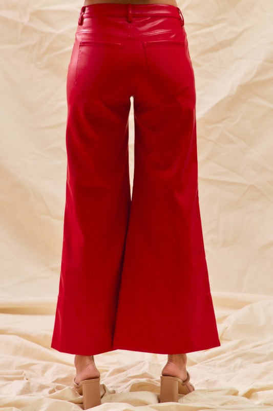 Christmas Wide Faux Leather Pants Red