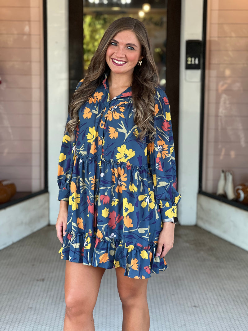 Fall Floral Mini Dress Navy - Southern Fashion Boutique Bliss Fall Floral Mini Dress Navy - Southern Fashion Boutique Bliss