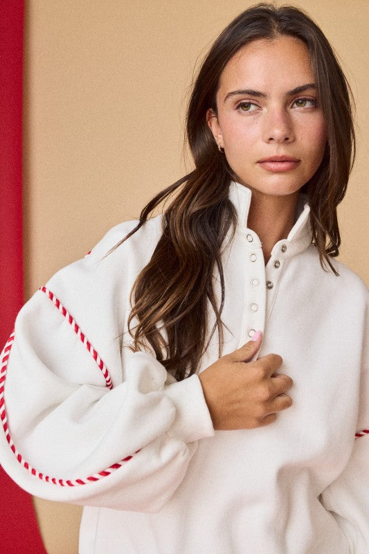 Alexa Contrast Piping Pullover White