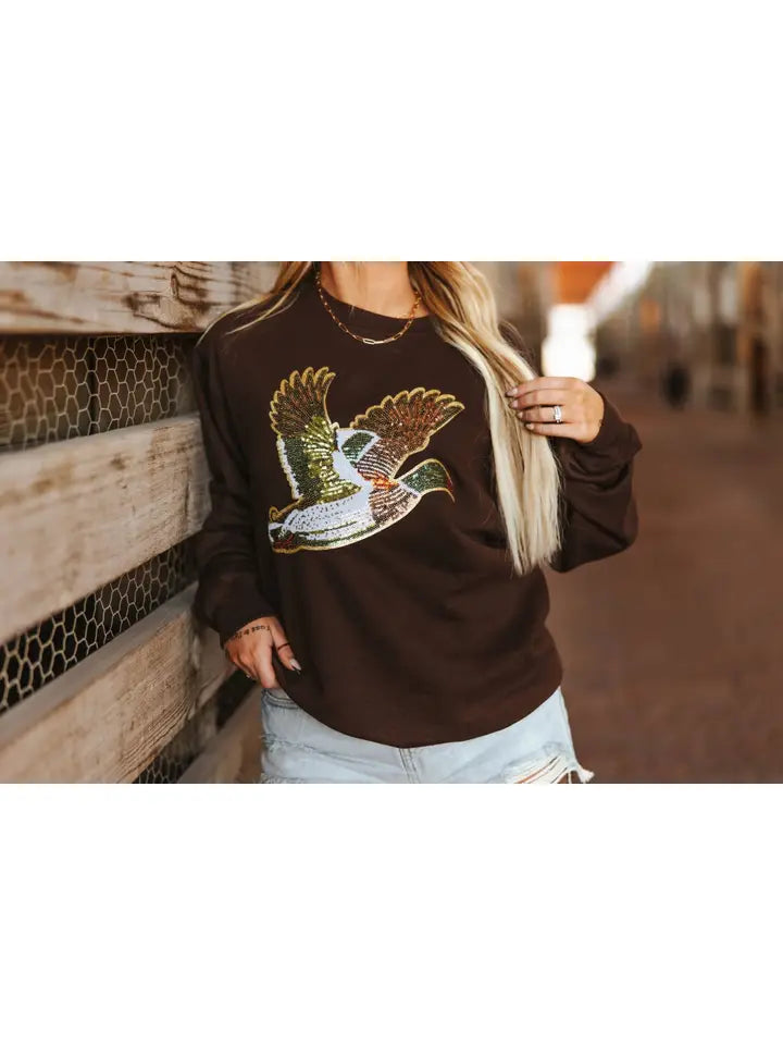 Sequin Mallard Duck Patch Sweatshirt Brown