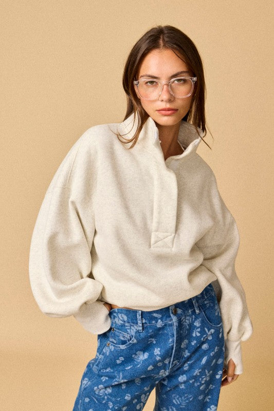 High Collar Relaxed Fit Pullover White