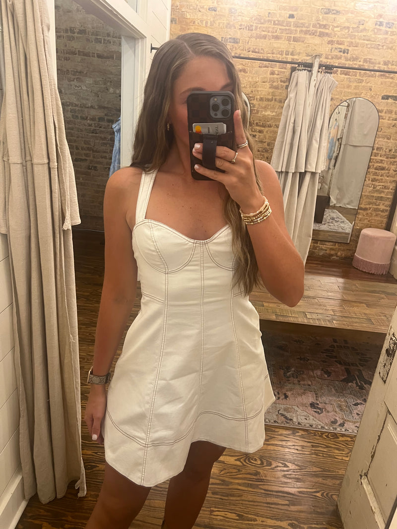 Denim Woven Dress White