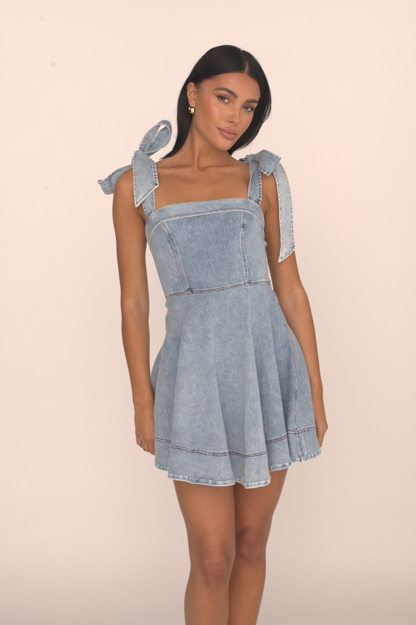 loft denim bow dress Lola + The Boys Crystal Heart Denim Bow Dress, 2