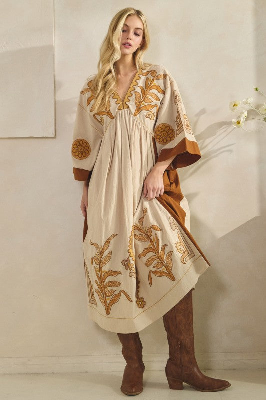 Vintage Embroidery Dress Brown