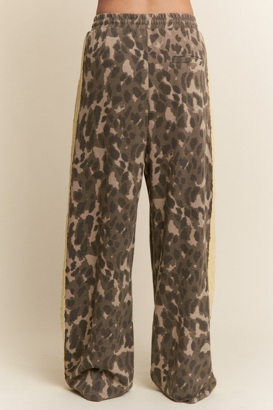 Leopard Print Solid Stripe Wide Leg Bottoms