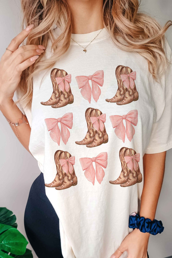 Coquette Cowboy Boots Oversized Graphic Tee Natural