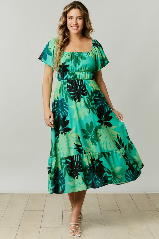 Tropical Leaves Print Midi Dress Green - Southern Fashion Boutique Bliss Tropical Leaves Print Midi Dress Green - Southern Fashion Boutique Bliss