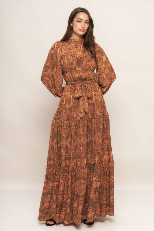 Printed Woven High Neck Maxi Dress Sienna