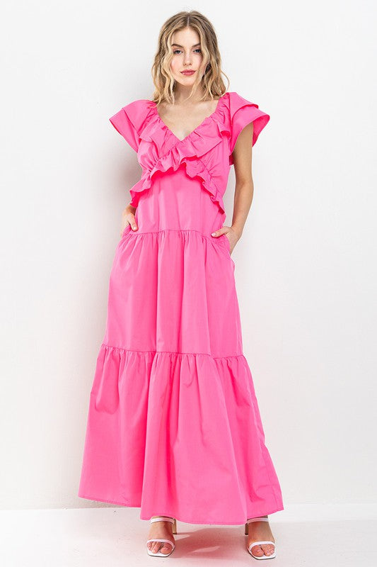 Ruffle Tiered Back Tie Maxi Dress Pink - Southern Fashion Boutique Bliss Ruffle Tiered Back Tie Maxi Dress Pink - Southern Fashion Boutique Bliss