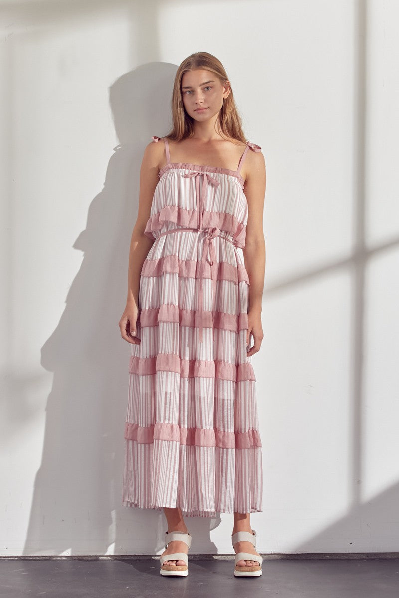 pink and tan dress Yest Short Sleeve Dress in Pink/Tan Combo