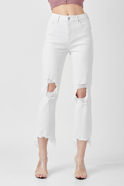 High Rise Straight Crop Jeans White