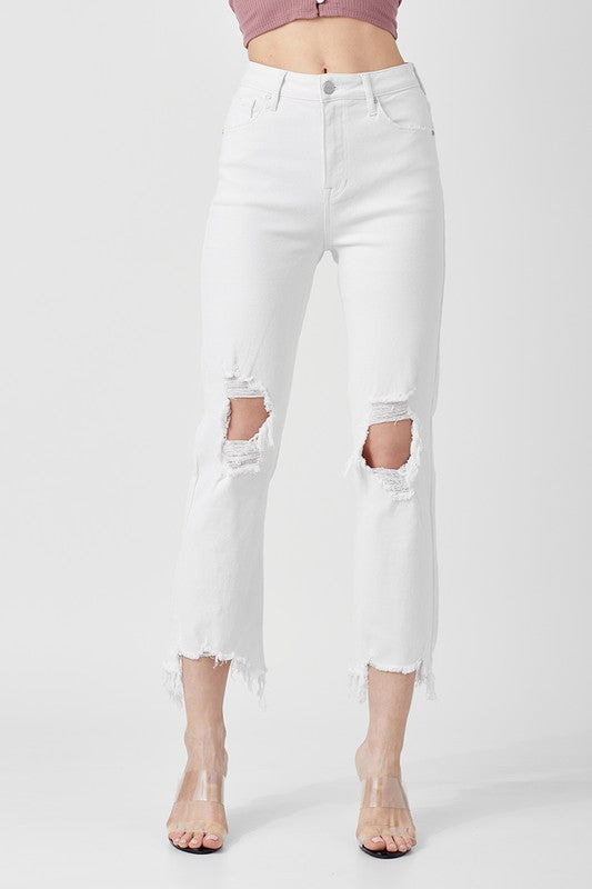 High Rise Straight Crop Jeans White