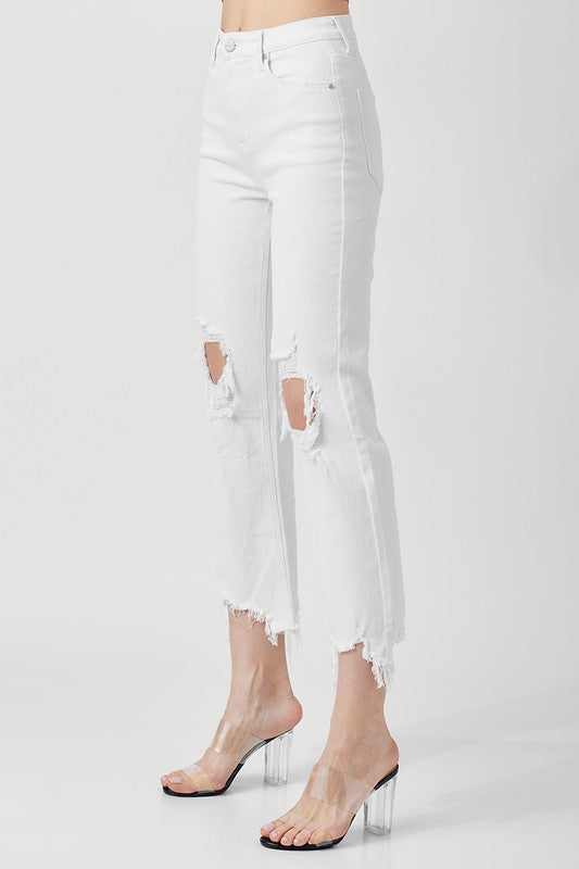 High Rise Straight Crop Jeans White