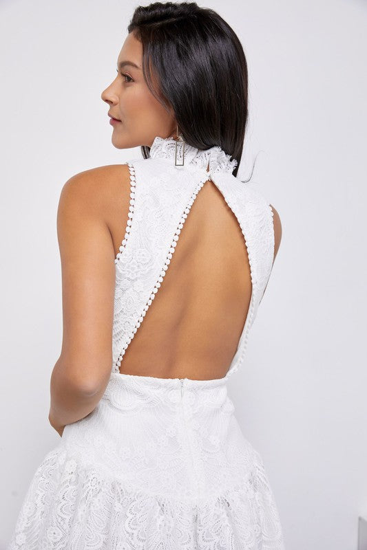 Sleeveless Lace Dress White