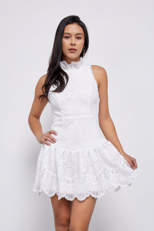 Sleeveless Lace Dress White