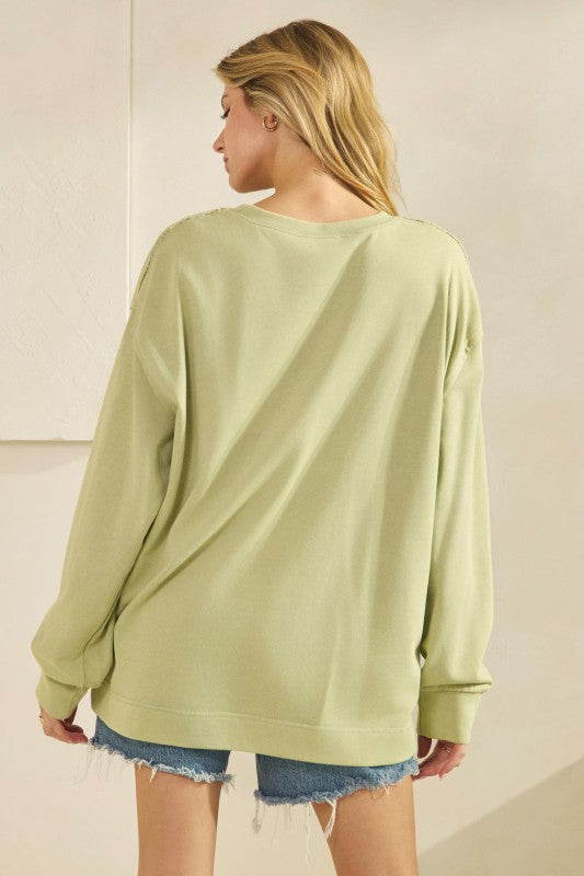 French Terry Bow Detail Sweatshirt Top Sage