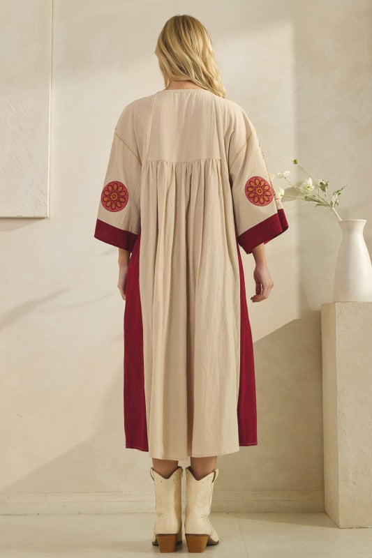 Vintage Embroidery Dress Burgundy