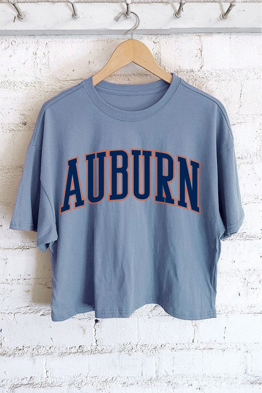 Auburn Puff Graphic Long Crop Top Indigo Blue