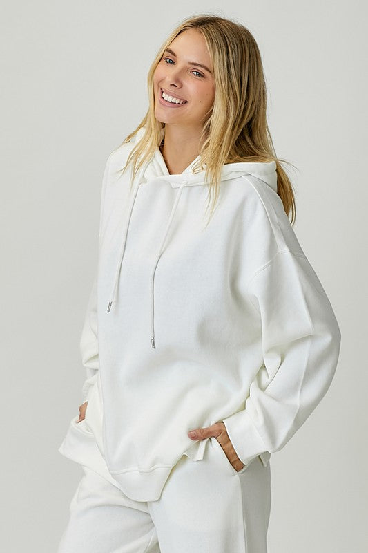 Soft Knit Oversized Hoodie Top Ivory