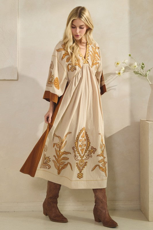 Vintage Embroidery Dress Brown