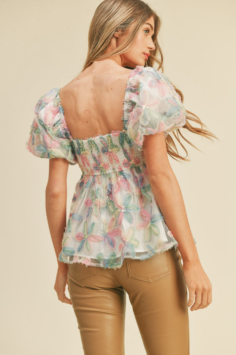 Mesh BabyDoll Top Pink Taupe Floral