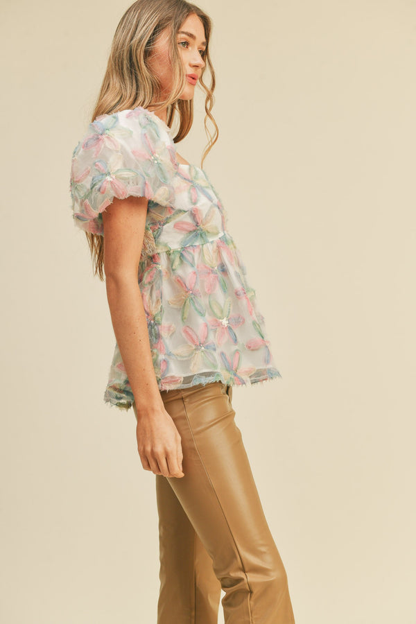 Mesh BabyDoll Top Pink Taupe Floral