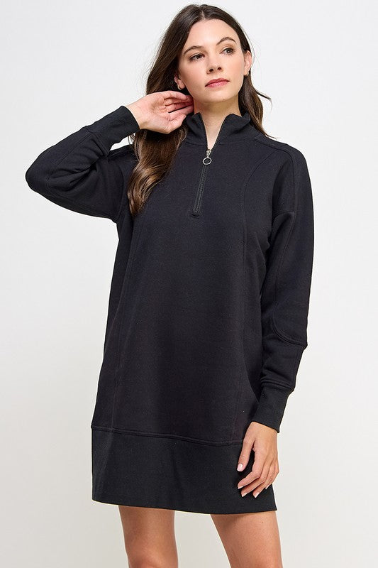 Scuba Funnel High Neck Dress Black