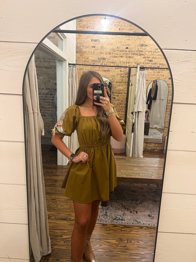 western sequin dress Bottle Green Sequin Western Dress With Cape Style Sleeves