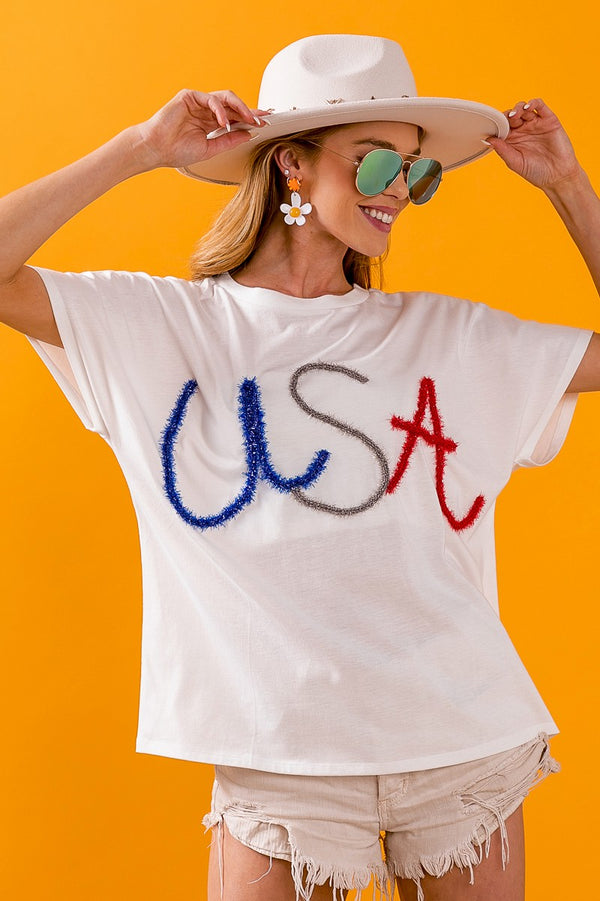 USA Metallic Letter Top Off White