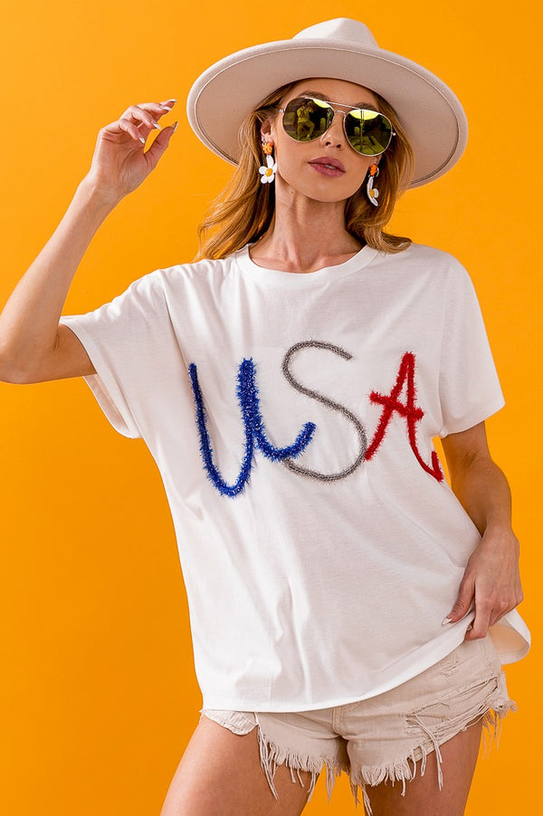 USA Metallic Letter Top Off White
