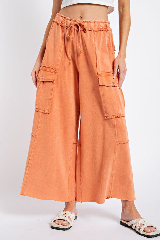 Mineral Washed Wide Leg Cargo Pants Rust