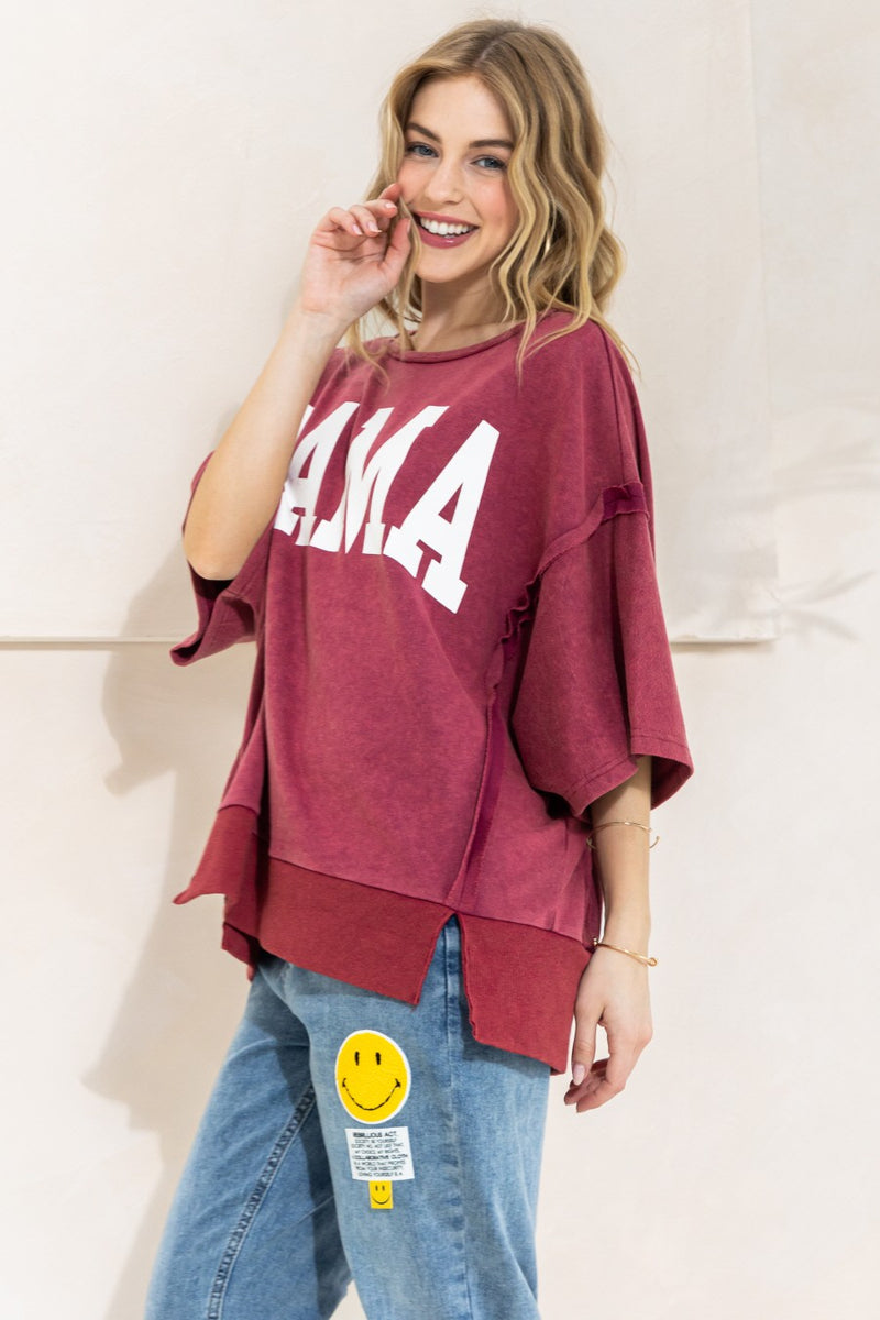 Washed Knit Bama Top Washed Burgundy