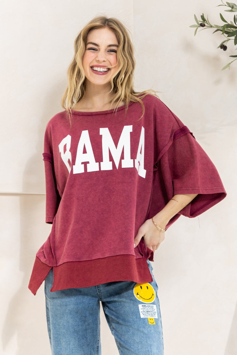 Washed Knit Bama Top Washed Burgundy