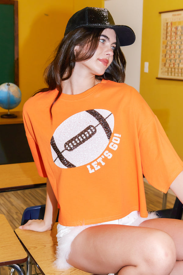 Football Sequin Patch Tee Orange