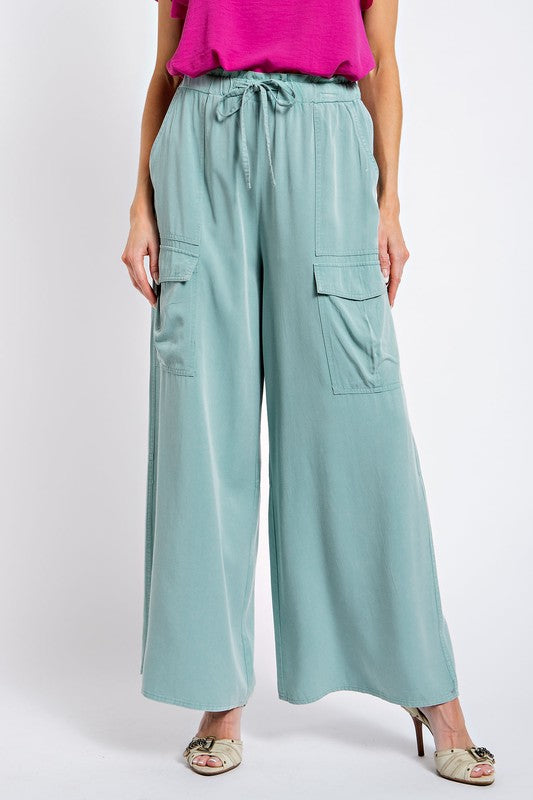 Mineral Washed Wide Leg Cargo Pants Teal